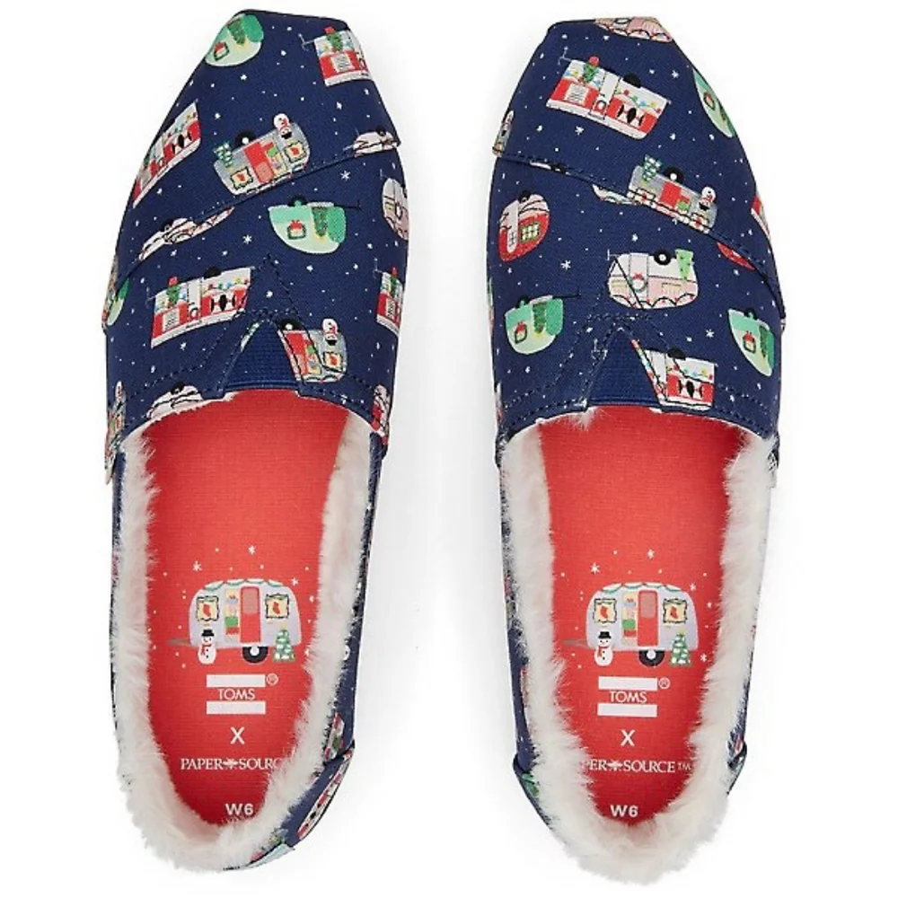👣TOM'S 🌱ALPARGATA Paper Source Holiday Camper Fur Lined Espadrilles